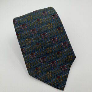 Salvatore Ferragamo 100% Silk Neck Tie Blue Green Army Men Flowers 57" Italy‎